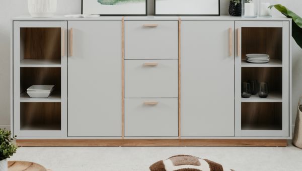 Sideboard Hanno in grau und Hickory Walnuss Kommode 204 x 94 cm