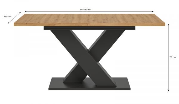Esstisch Home-X in Artisan Eiche und grau Tisch ausziehbar 150 - 190 cm