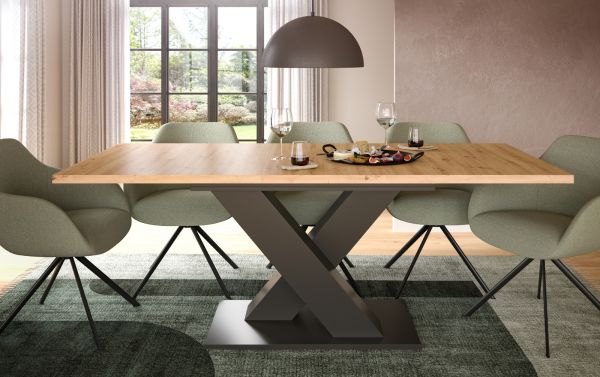 Esstisch Home-X in Artisan Eiche und grau Tisch ausziehbar 150 - 190 cm