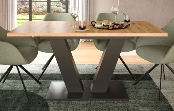 Esstisch Home-X in Artisan Eiche und grau Tisch ausziehbar 150 - 190 cm