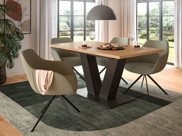 Esstisch Home-X in Artisan Eiche und grau Tisch ausziehbar 150 - 190 cm