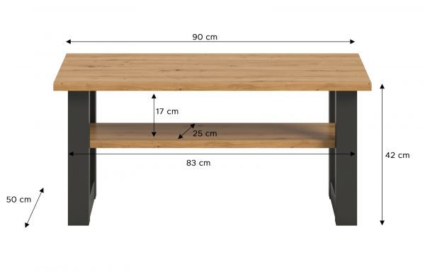 Couchtisch Eldon in Artisan Eiche und grau Beistelltisch 90 x 50 cm