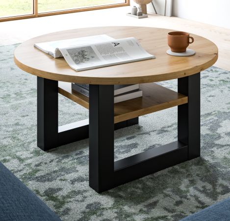 Couchtisch Eldon in Artisan Eiche und grau Beistelltisch rund � 75 cm