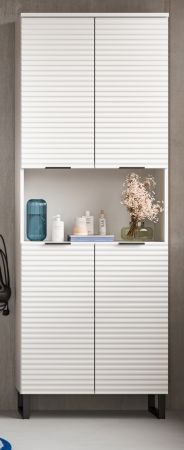 Badezimmer Hochschrank Roove in wei� mit 3D-Wellenstruktur Badschrank, Soft-Close-Funktion