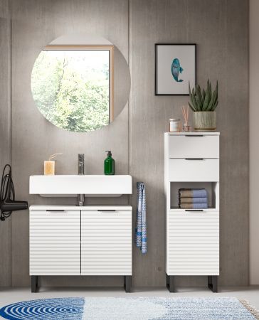 Badezimmer Spiegelschrank Roove in wei� Badschrank rund, Soft-Close-Funktion