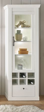 Vitrine Fiastra in wei� Pinie Landhaus Vitrinenschrank 70 x 201 cm, Soft-Close-Funktion