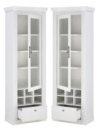 Vitrine Fiastra in wei� Pinie Landhaus Vitrinenschrank 70 x 201 cm, Soft-Close-Funktion
