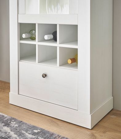 Vitrine Fiastra in wei� Pinie Landhaus Vitrinenschrank 70 x 201 cm, Soft-Close-Funktion