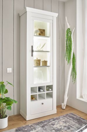 Vitrine Fiastra in wei� Pinie Landhaus Vitrinenschrank 70 x 201 cm, Soft-Close-Funktion