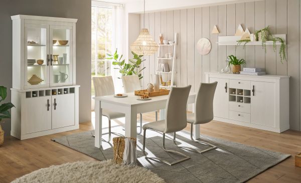 Vitrine Fiastra in wei� Pinie Landhaus Vitrinenschrank 70 x 201 cm, Soft-Close-Funktion