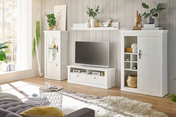 Kommode Fiastra in wei� Pinie Landhaus Highboard 105 x 146 cm, Soft-Close-Funktion