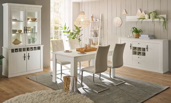 Kommode Fiastra in wei� Pinie Landhaus Highboard 105 x 146 cm, Soft-Close-Funktion
