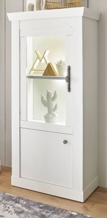 Vitrine Fiastra in wei� Pinie Landhaus Vitrinenschrank 70 x 146 cm, Soft-Close-Funktion
