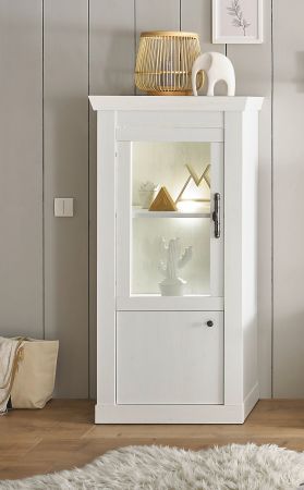 Vitrine Fiastra in wei� Pinie Landhaus Vitrinenschrank 70 x 146 cm, Soft-Close-Funktion