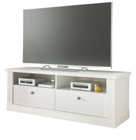 TV-Lowboard Fiastra in wei� Pinie Landhaus TV Unterteil 132 cm, Soft-Close-Funktion