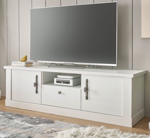 TV-Lowboard Fiastra in wei� Pinie Landhaus TV Unterteil 155 cm, Soft-Close-Funktion