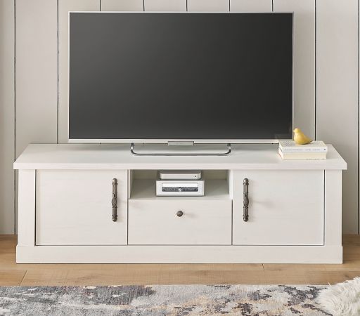 TV-Lowboard Fiastra in wei� Pinie Landhaus TV Unterteil 155 cm, Soft-Close-Funktion