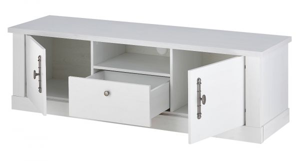 TV-Lowboard Fiastra in wei� Pinie Landhaus TV Unterteil 155 cm, Soft-Close-Funktion
