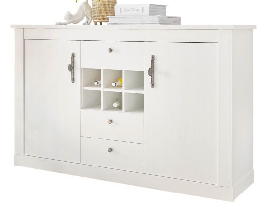 Sideboard Fiastra in wei� Pinie Landhaus hohe Kommode 166 x 100 cm, Soft-Close-Funktion