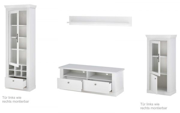 Wohnwand Fiastra in wei� Pinie Landhaus Wohnkombination 4-teilig, Soft-Close-Funktion