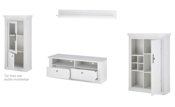 Wohnwand Fiastra in wei� Pinie Landhaus Wohnkombination 4-teilig, Soft-Close-Funktion