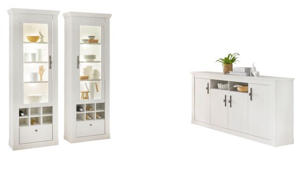 Wohn- und Esszimmer Set 3-teilig Fiastra in wei� Pinie Landhaus, Soft-Close-Funktion