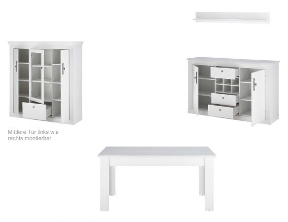 Esszimmer Set 4-teilig Fiastra in wei� Pinie Landhaus, Soft-Close-Funktion