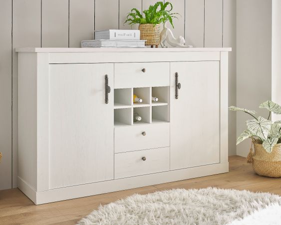 Esszimmer Set 4-teilig Fiastra in wei� Pinie Landhaus, Soft-Close-Funktion