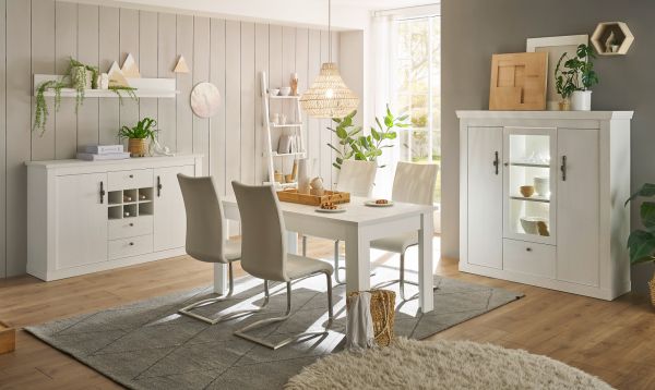 Esszimmer Set 4-teilig Fiastra in wei� Pinie Landhaus, Soft-Close-Funktion