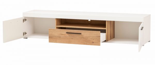 TV-Lowboard Lavell in wei� matt und Evoke Eiche TV Unterteil 205 cm, Soft-Close-Funktion