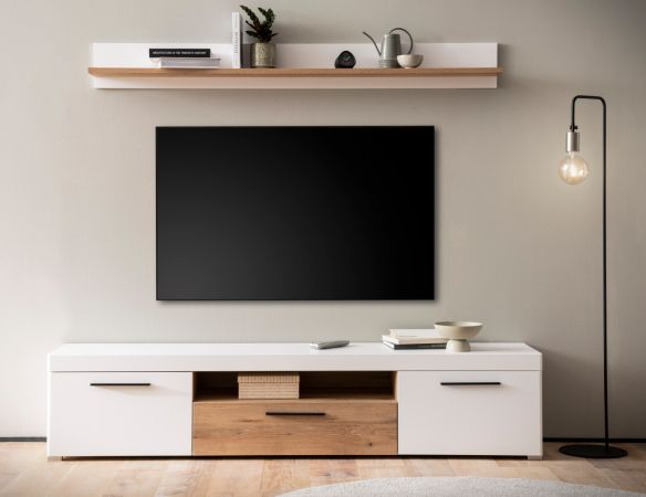 Wandboard Lavell in wei� matt und Evoke Eiche Wandregal 180 cm