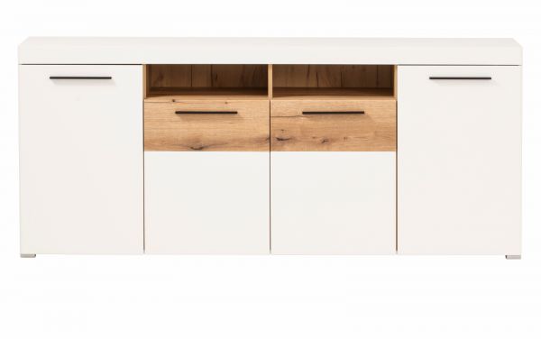 Sideboard Lavell in wei� matt und Evoke Eiche Kommode 205 cm, Soft-Close-Funktion