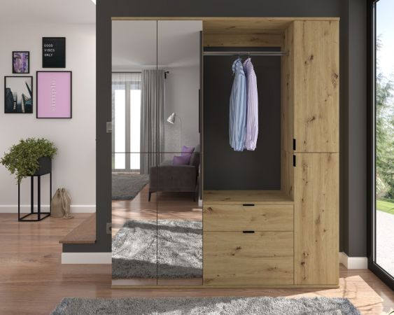 Garderobe Set 3-teilig Line-Up in Artisan Eiche Kommode und Kleiderstange 61 cm