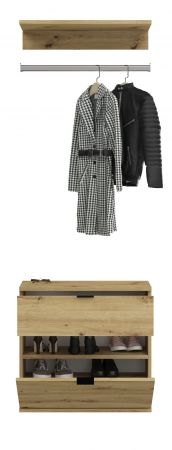 Garderobe Set 3-teilig Line-Up in Artisan Eiche Kommode und Kleiderstange 61 cm