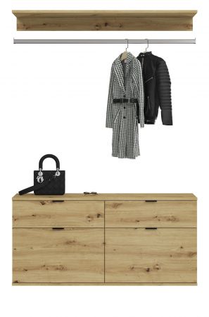 Garderobe Set 3-teilig Line-Up in Artisan Eiche Kommode und Kleiderstange 121 cm
