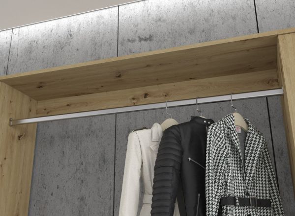 Garderobe Set 3-teilig Line-Up in Artisan Eiche Kommode und Kleiderstange 121 cm