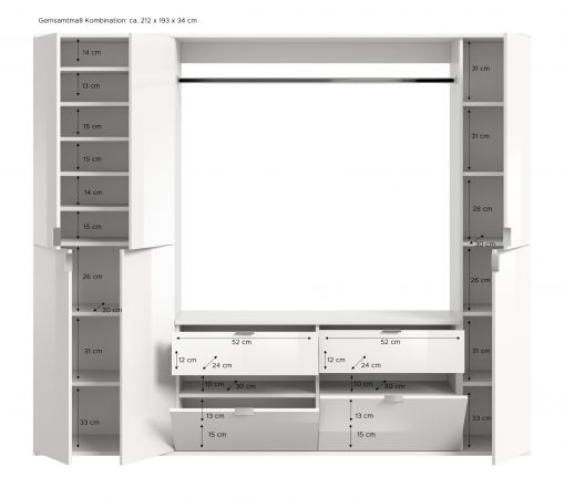 Garderobe Set Line-Up in Artisan Eiche Garderobenschrank 212 x 193 cm