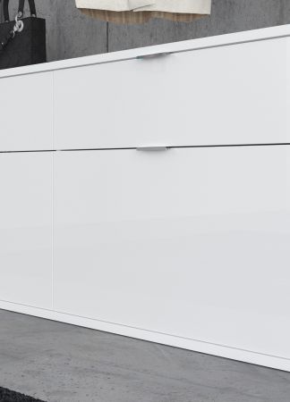 Garderobe Set Line-Up in Artisan Eiche und wei� Hochglanz Garderobenschrank mit Spiegel 183 x 193 cm