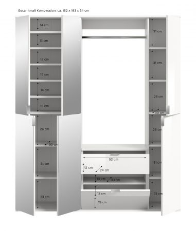 Garderobe Set Line-Up in Artisan Eiche und wei� Hochglanz Garderobenschrank mit Spiegel 152 x 193 cm