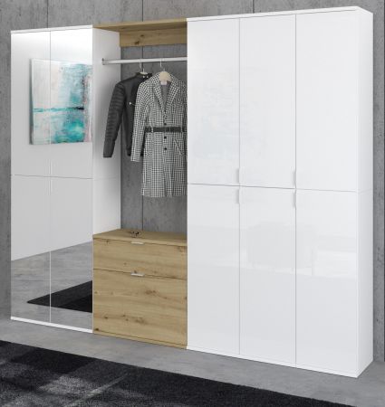 Garderobe mit Spiegel SystemX in wei� Hochglanz und Artisan Eiche Garderobenschrank 213 x 193 cm