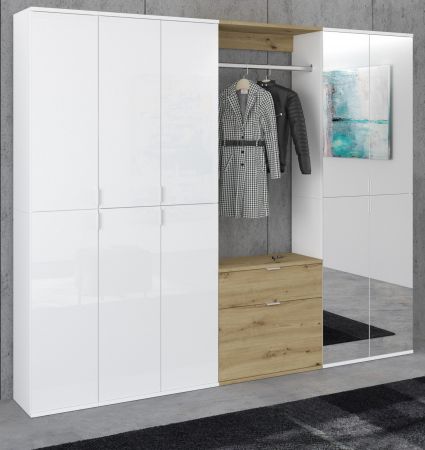 Garderobe mit Spiegel SystemX in wei� Hochglanz und Artisan Eiche Garderobenschrank 213 x 193 cm