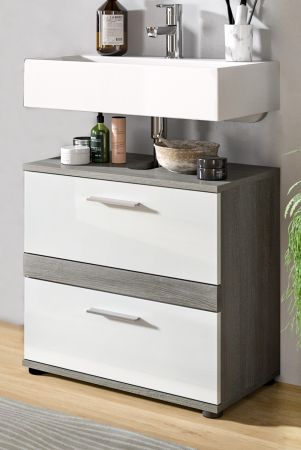 Waschbeckenunterschrank Bailey in wei� Hochglanz und Rauchsilber grau Badezimmer Unterschrank 60 cm