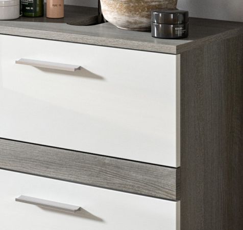 Waschbeckenunterschrank Bailey in wei� Hochglanz und Rauchsilber grau Badezimmer Unterschrank 60 cm