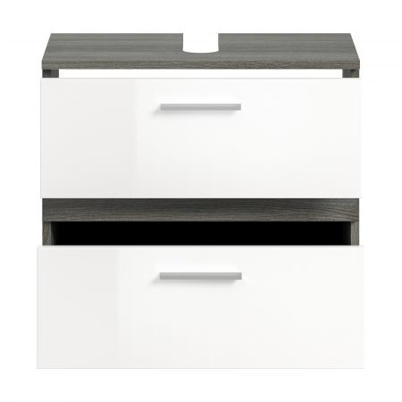 Waschbeckenunterschrank Bailey in wei� Hochglanz und Rauchsilber grau Badezimmer Unterschrank 60 cm