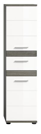 Badezimmer Midischrank Bailey in wei� Hochglanz und Rauchsilber grau Badschrank 35 x 137 cm
