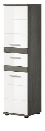 Badezimmer Midischrank Bailey in wei� Hochglanz und Rauchsilber grau Badschrank 35 x 137 cm