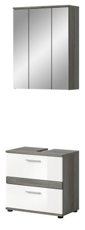 Badm�bel Set 2-teilig Bailey in wei� Hochglanz und Rauchsilber grau Badkombination Breite 60 cm