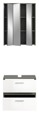 Badm�bel Set 2-teilig Bailey in wei� Hochglanz und Rauchsilber grau Badkombination Breite 60 cm