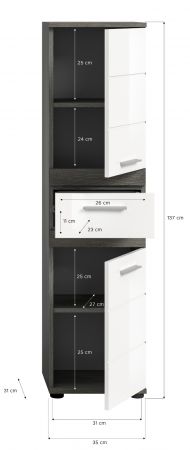 Badm�bel Set 4-teilig Bailey in wei� Hochglanz und Rauchsilber grau Badkombination 160 x 191 cm