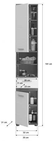 Badm�bel Set 4-teilig Bailey in wei� Hochglanz und Rauchsilber grau Badkombination 160 x 191 cm